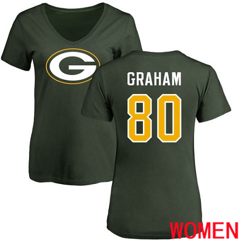 Green Bay Packers Green Women #80 Graham Jimmy Name And Number Logo Nike NFL T Shirt->nfl t-shirts->Sports Accessory